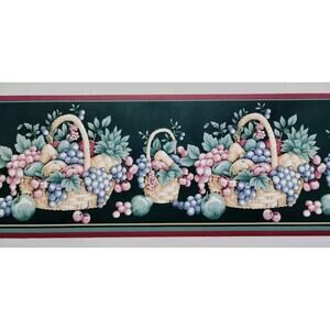 Sanitas Wall Border - 5yds - Fruit Basket - Green Background - Textured
